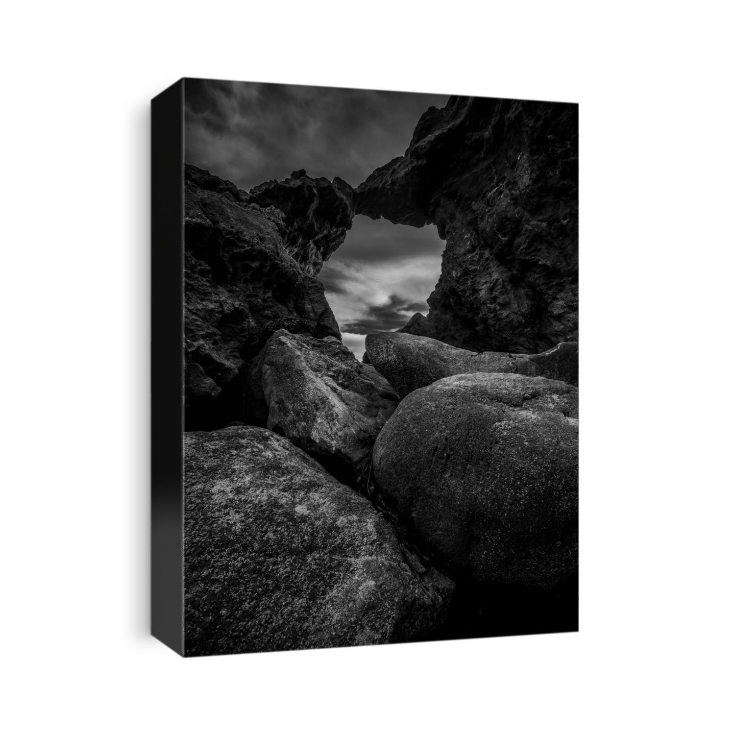 Dramatic black and white image of a sea stack at Leo Carillo,