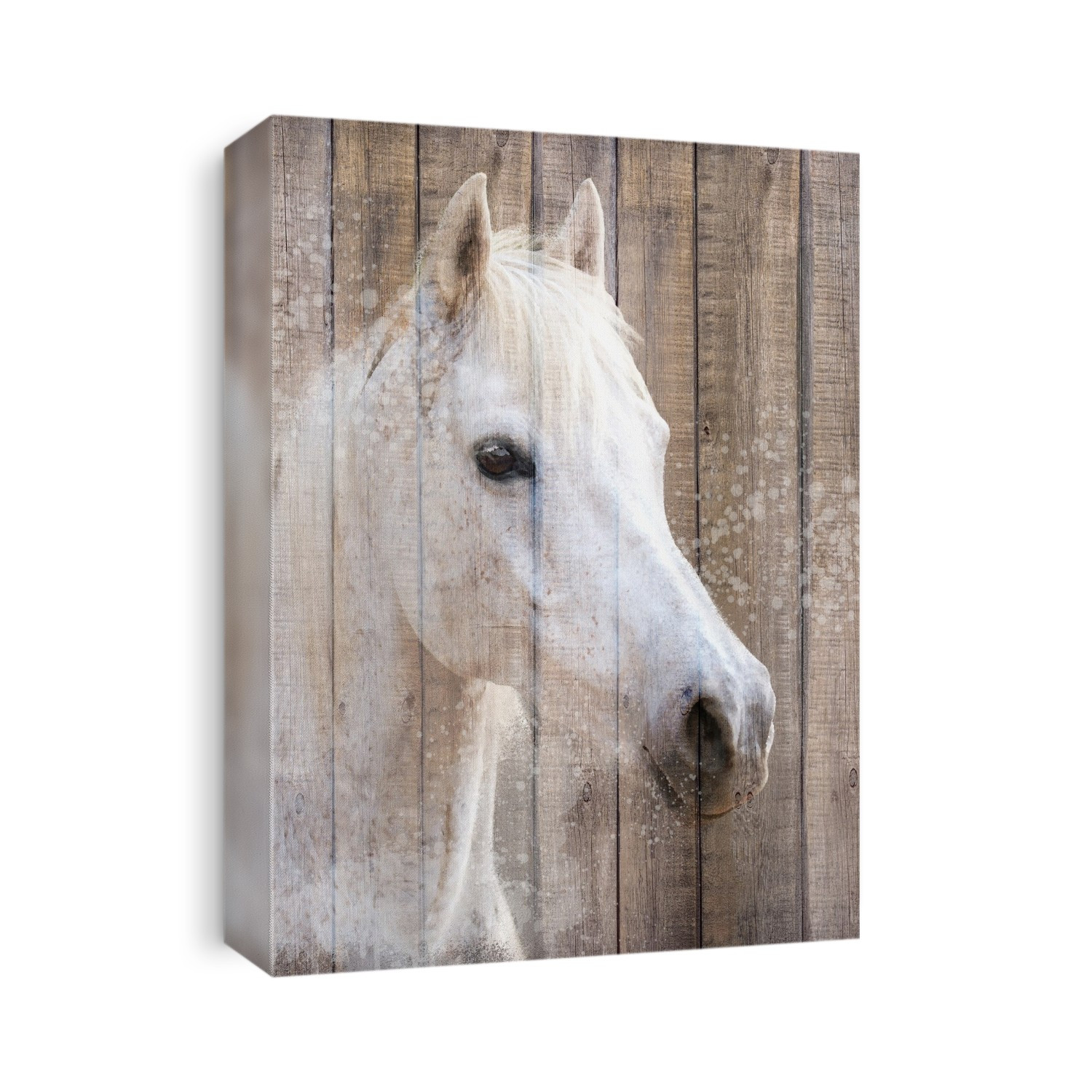Painted white horse on wood