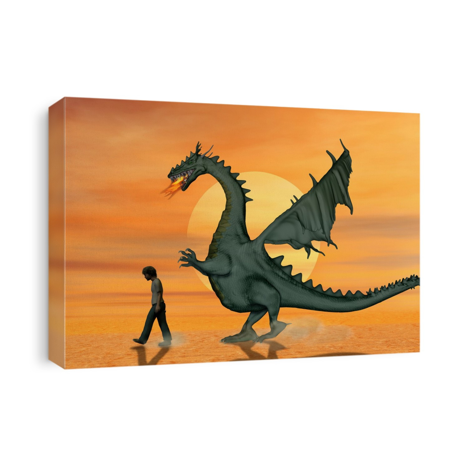 Boy with pet dragon, illustration