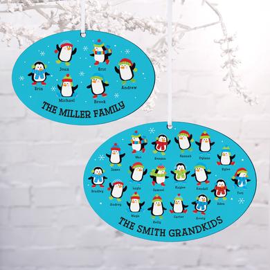 Delightful Penguins Personalized Oval Ornament