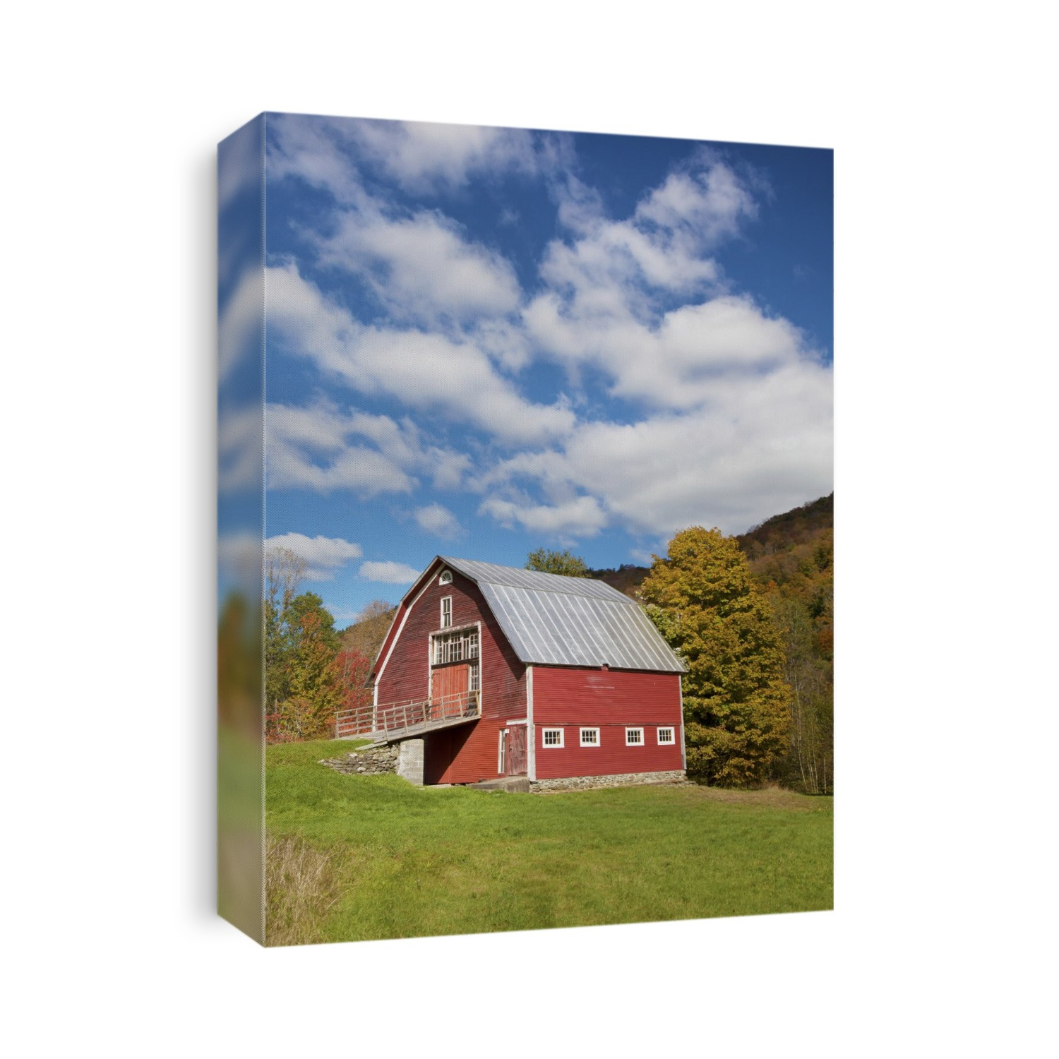 Red Barn With Blue Sky Along Route 100 In Autumn; Hancock, Vermont, United States Of America