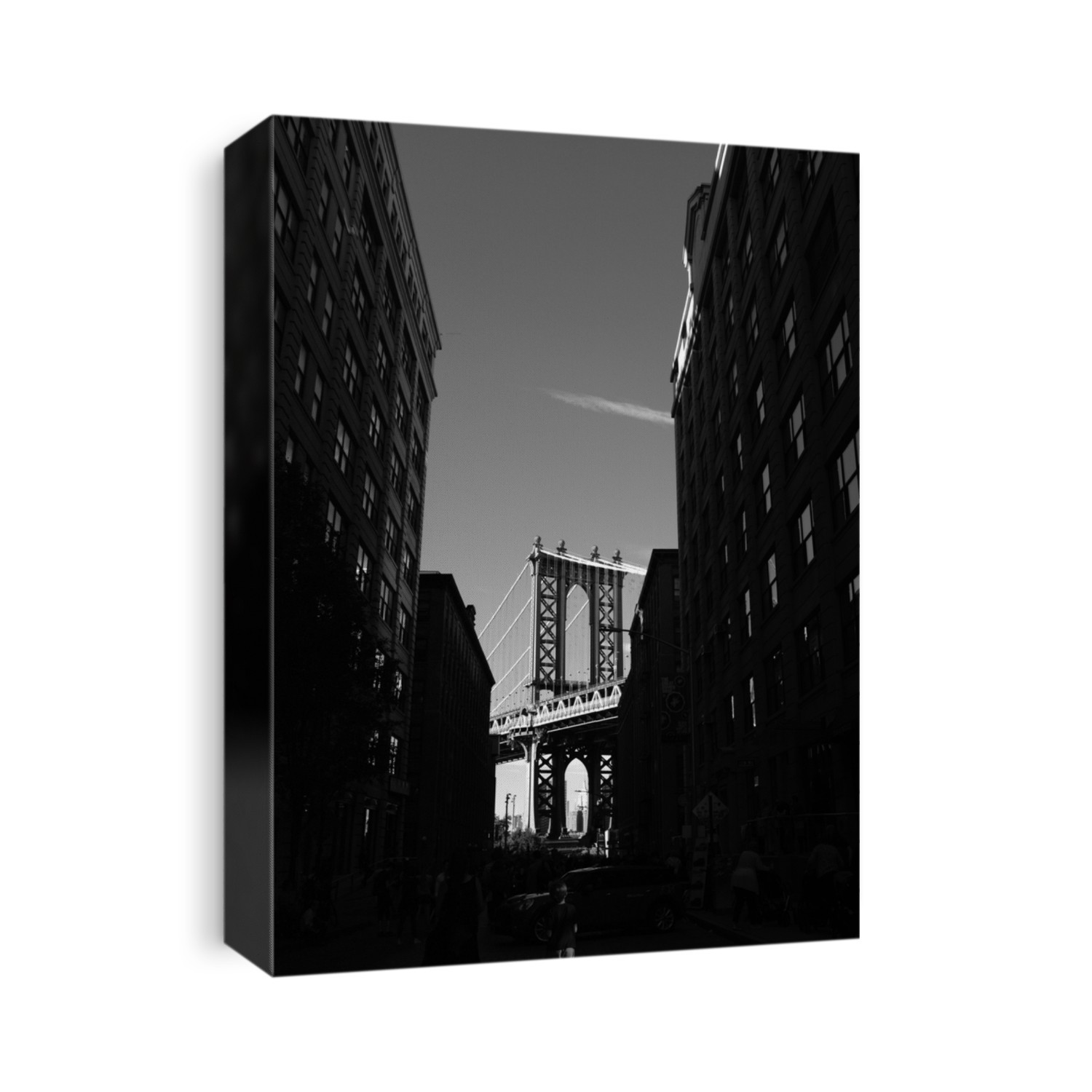 The black and white mood of Manhattan bridge view from Dumbo in Brooklyn, NY - 2017