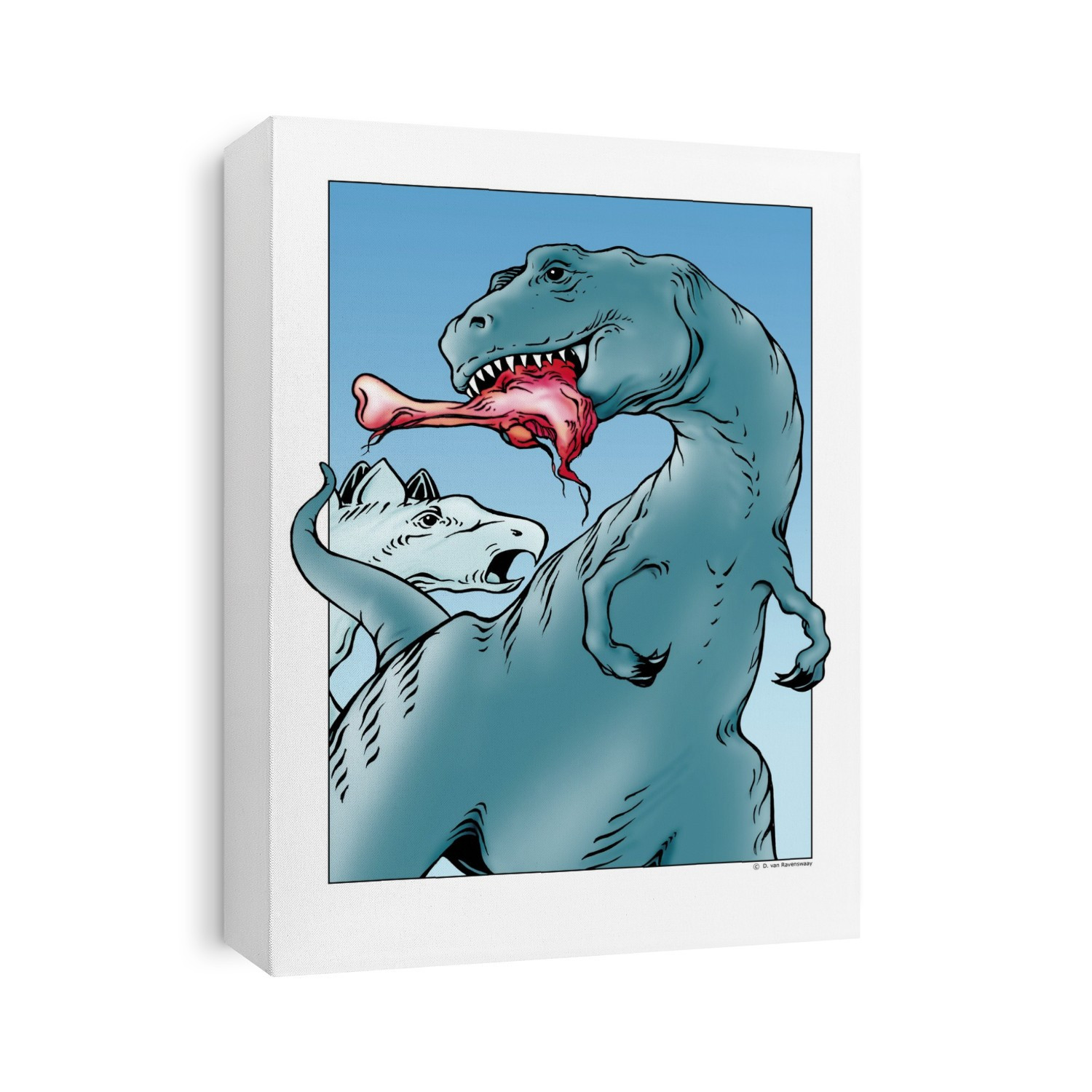 Dinosaurs fighting, computer artwork.