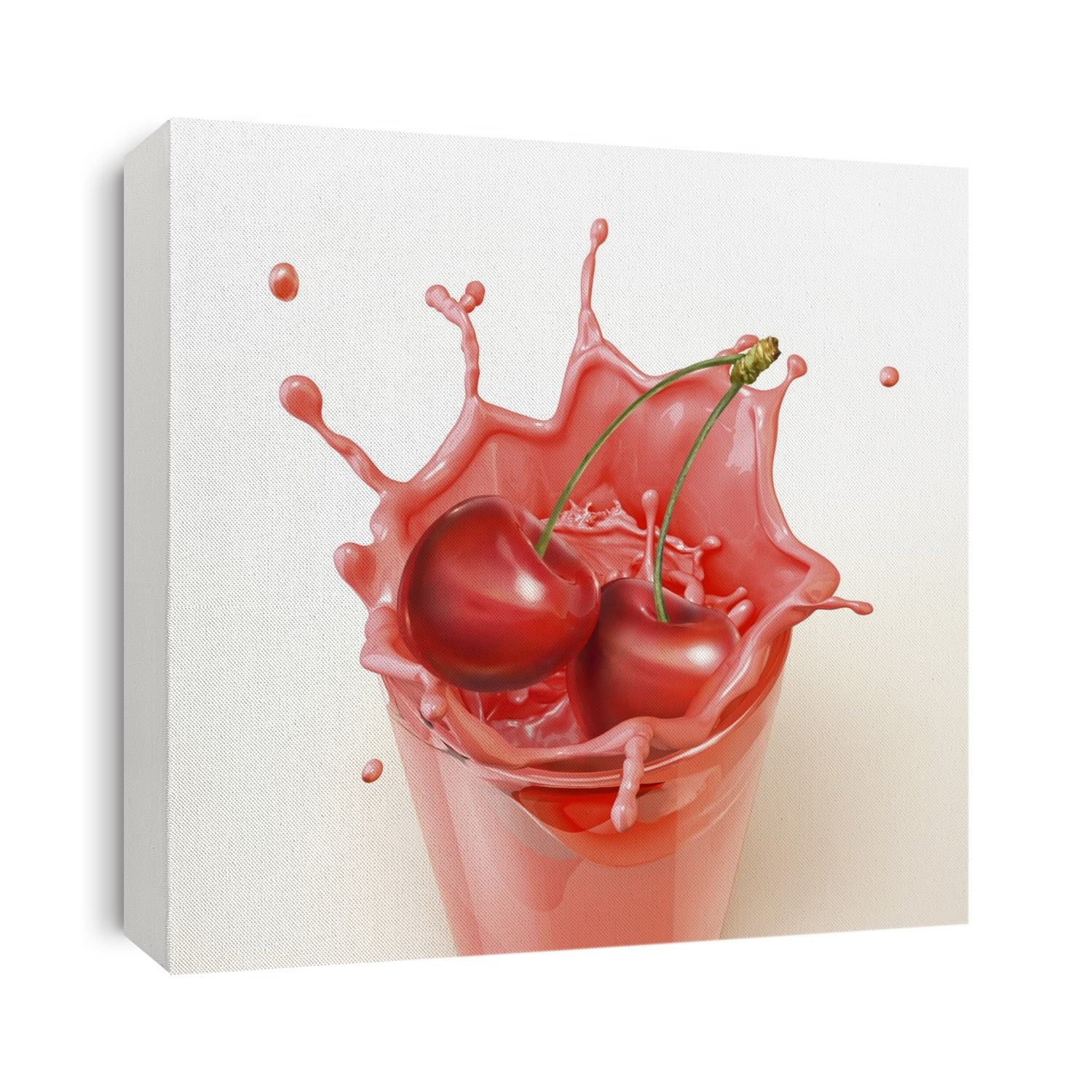 Cherries splashing into a drink, computer artwork.
