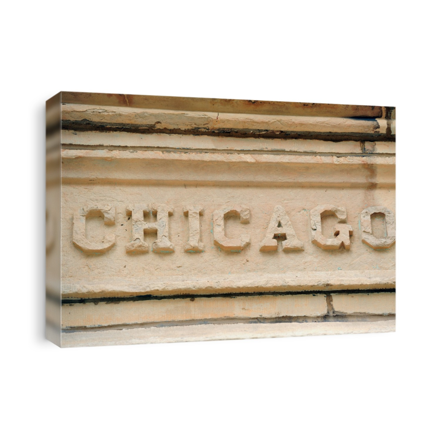 Chicago city name on old building