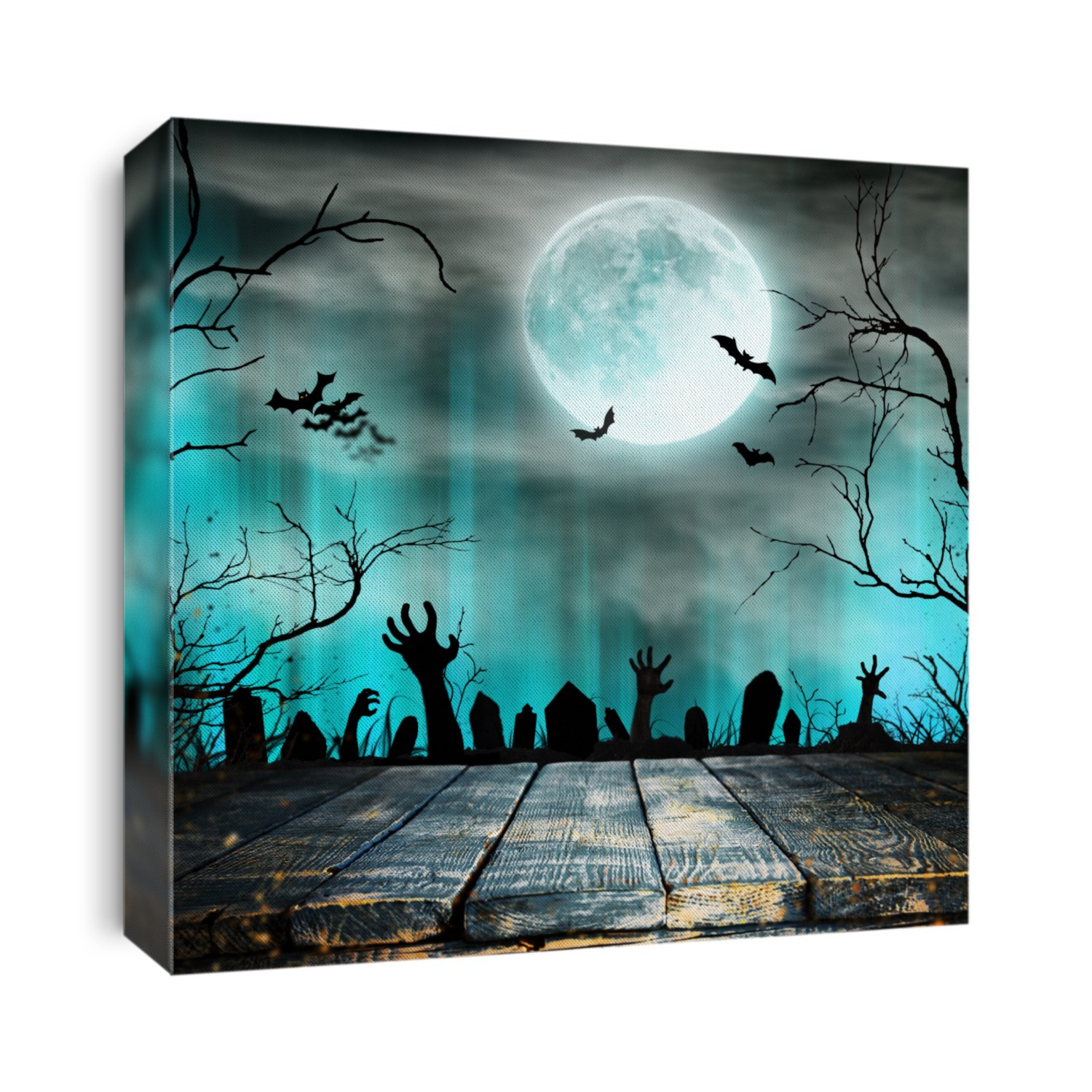 Spooky Halloween background with old trees silhouettes and flying bats.