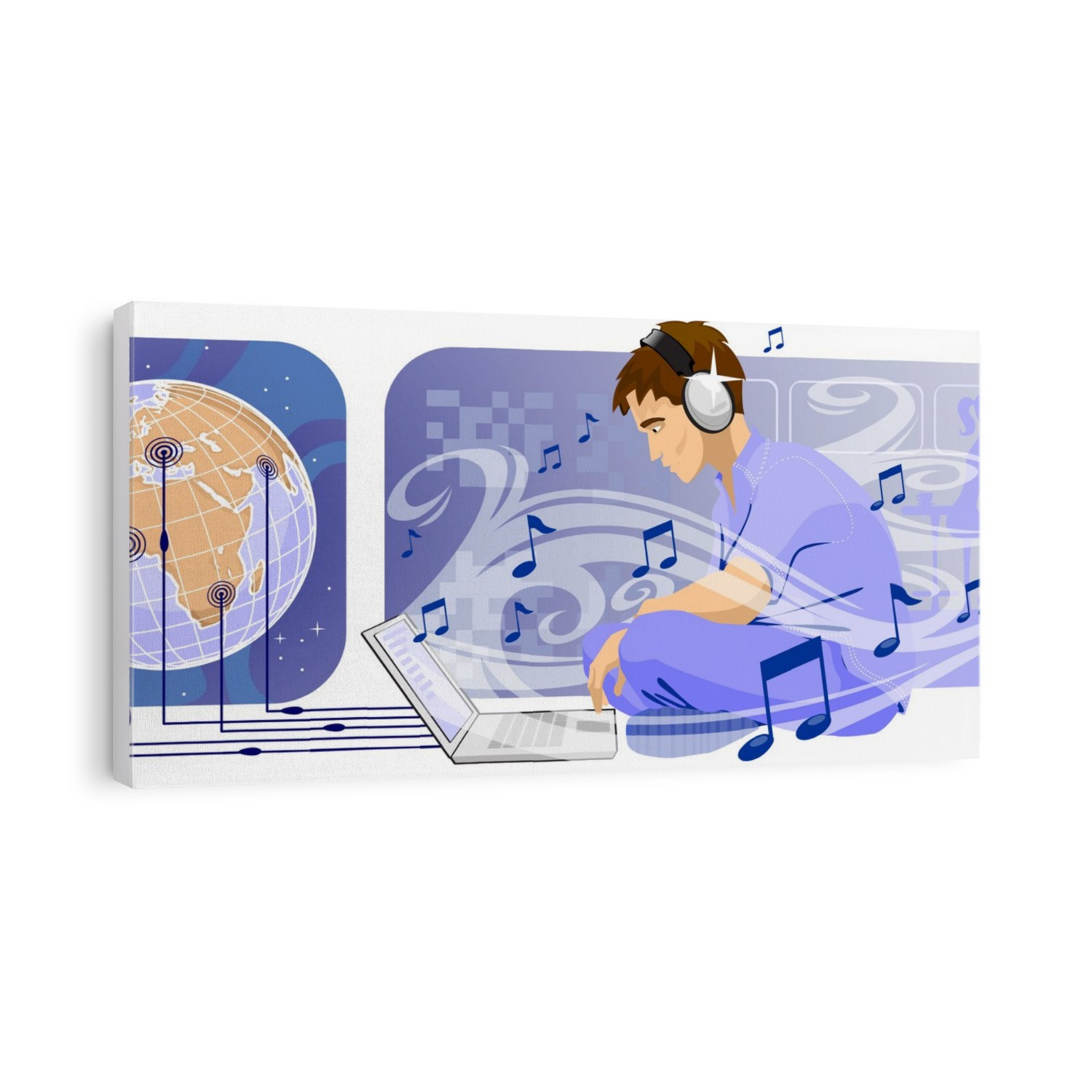 Man downloading music from internet, illustration.
