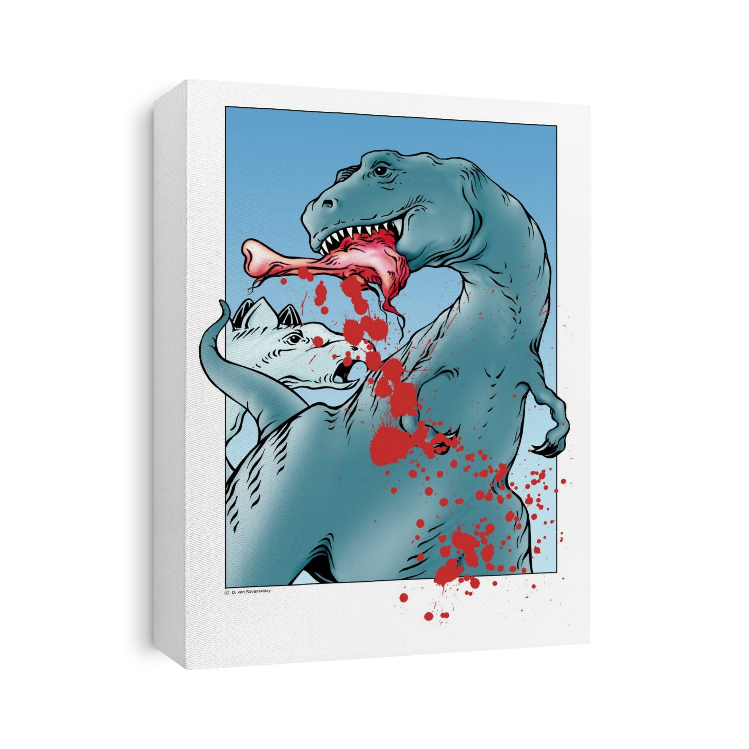 Dinosaurs fighting, computer artwork.