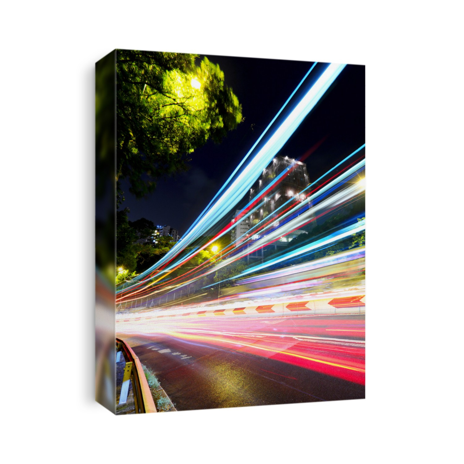 Fast moving car light on street