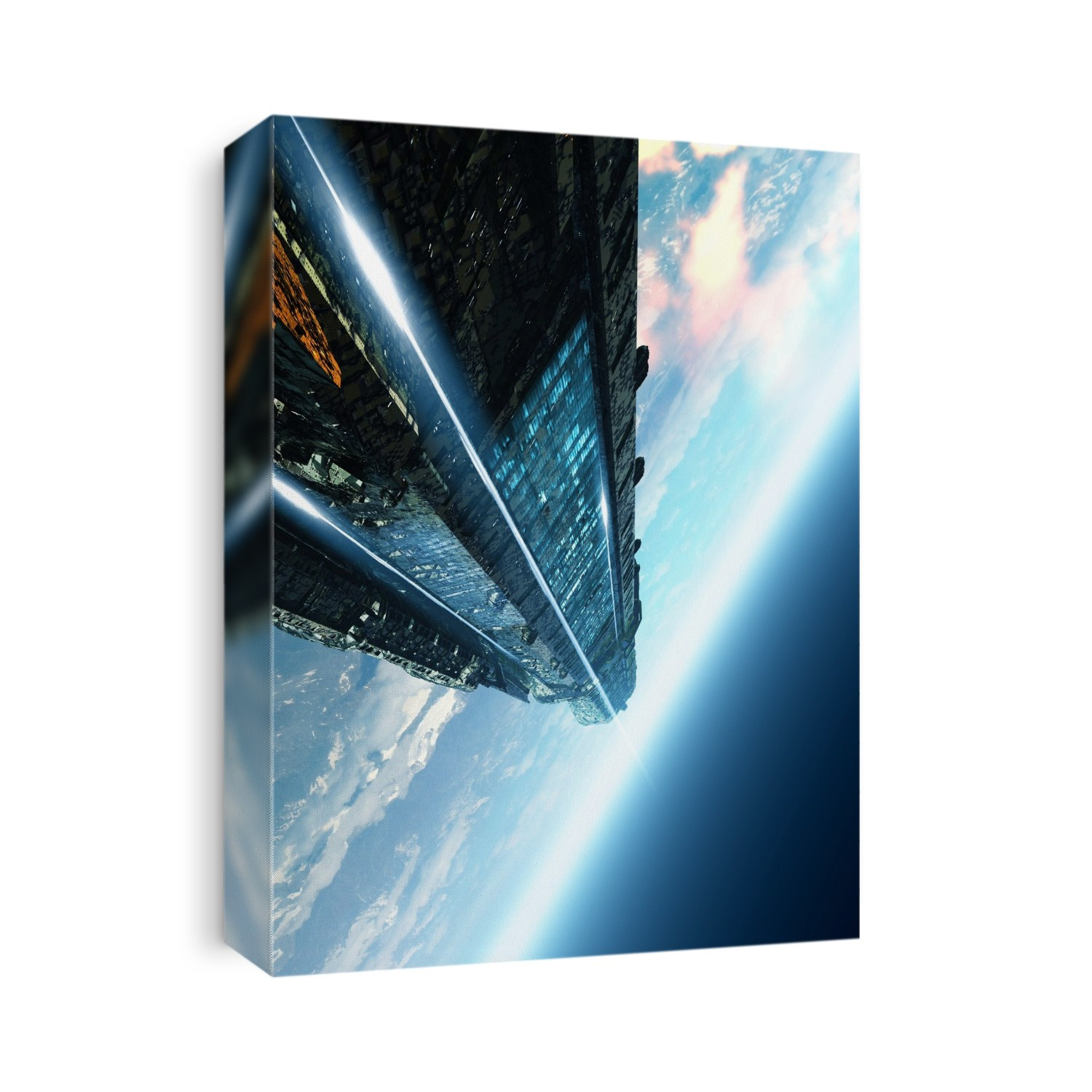 Part of space craft in outer space, illustration.