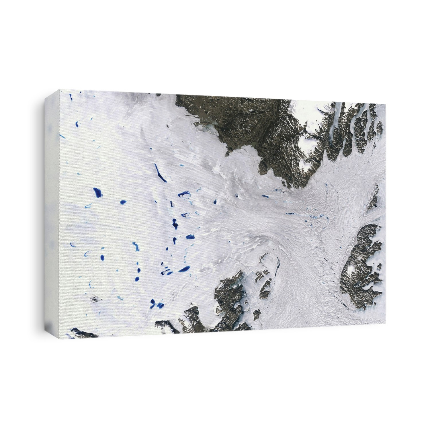 Zachariae Isstrom glacier. Satellite image showing the size of the Zachariae Isstrom glacier, Greenland, in 1999. This glacier is one of a number in Greenland to undergo rapid changes due to global warming. Research published in 2015 showed that it broke loose from a stable position in 2012 and entered a phase of accelerated retreat. Zachariae Isstrom drains ice from an area of 91,780 square kilometres, about 5 percent of the Greenland ice sheet. It holds enough ice to raise global sea levels by more than 46 centimetres if it were to melt completely. As of 2015, the glacier is losing 5 billion tons of ice every year. Imaged by the Enhanced Thematic Mapper Plus (ETM+) instrument on NASA's Landsat 7 satellite, on 5th August 1999.
