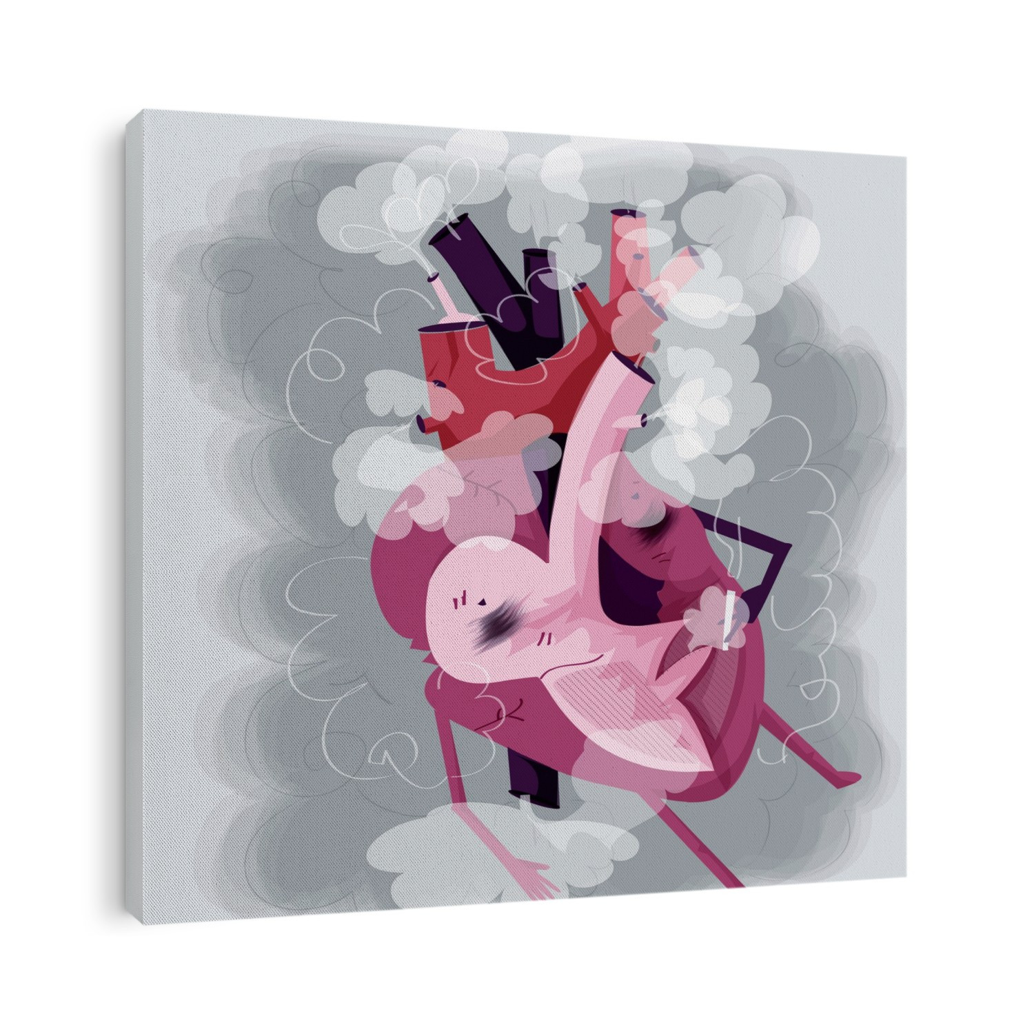 Human heart smoking cigarette depicting addiction, illustration.