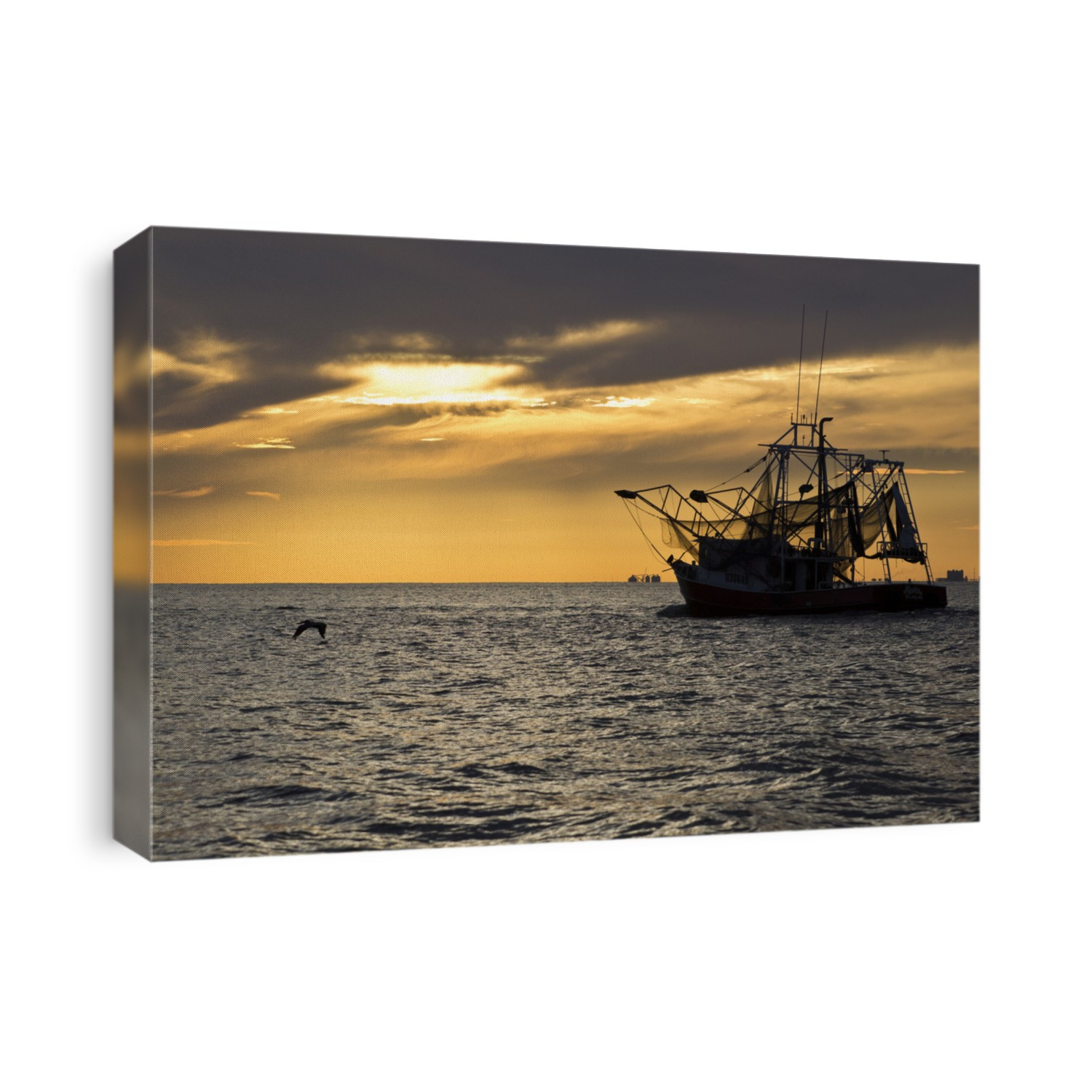 Fishing boat sailing into Gulfport Biloxi Sunset