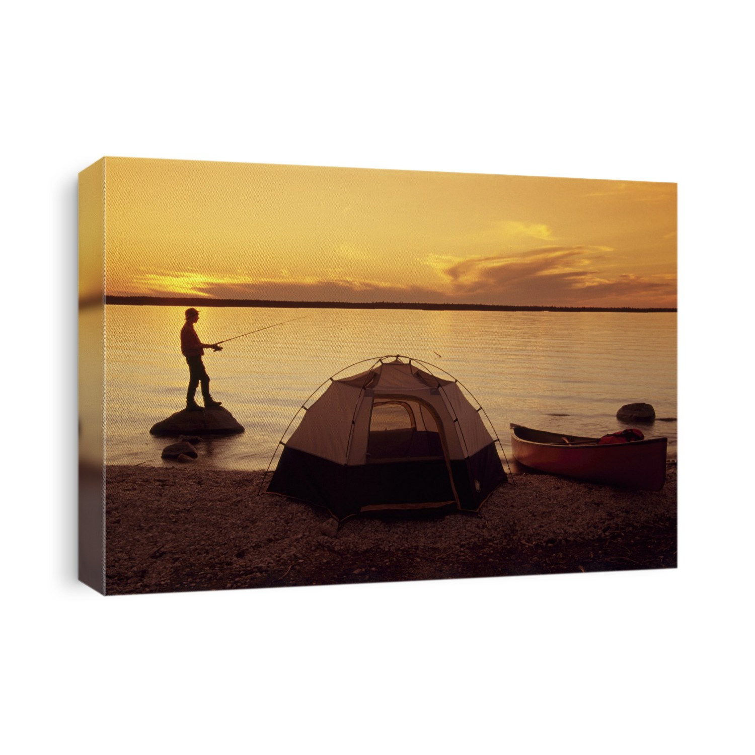 Camper Fishing, Little Limestone Lake, Manitoba