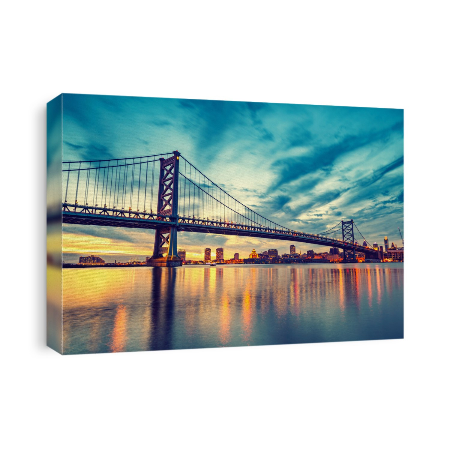 Ben Franklin Bridge in Philadelphia at sunset.