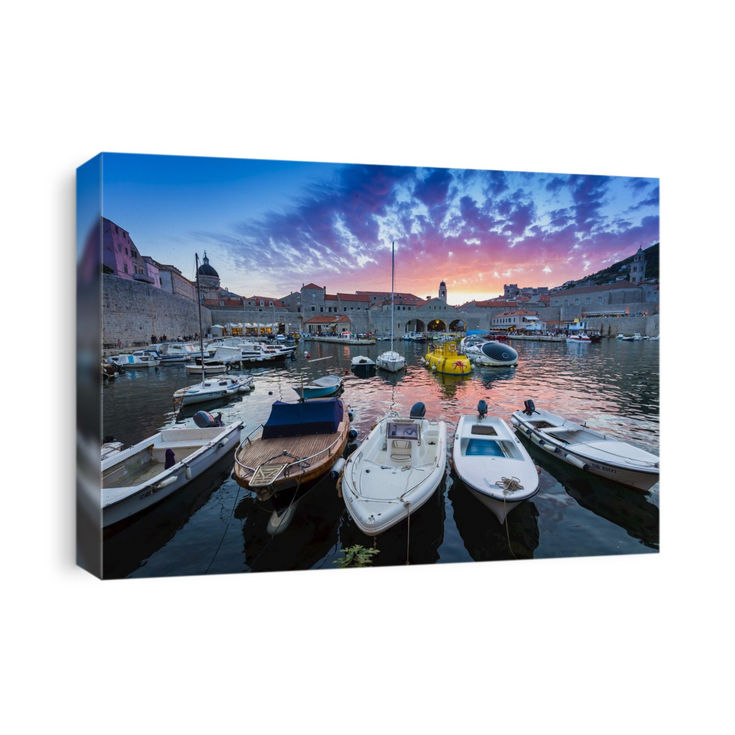 Boats in Harbour at Sunset in Dubrovnik, Dalmatia, Croatia