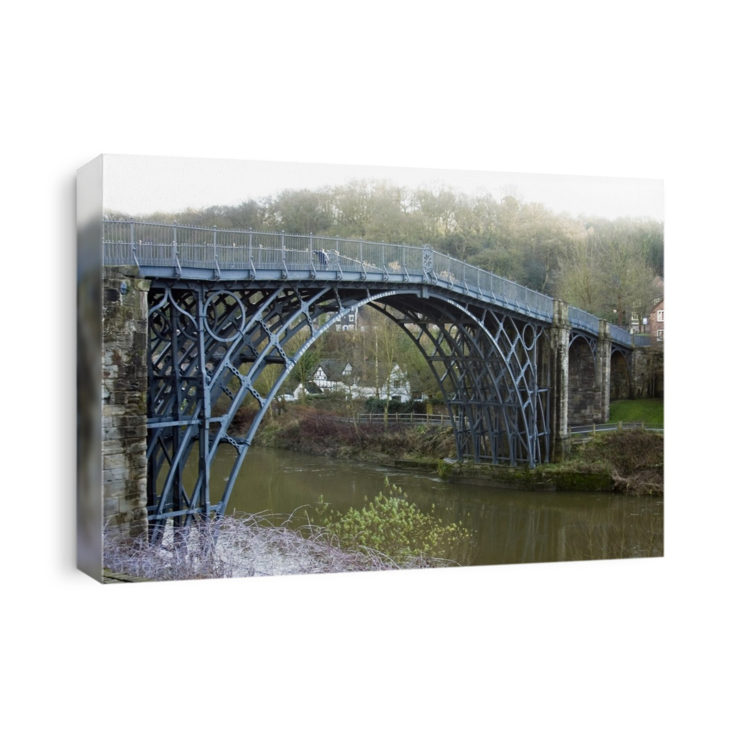 The Iron Bridge. This national monument was the first cast-iron bridge in the world, an icon of the Industrial Revolution. It was designed in 1775 by Thomas Pritchard and erected in 1779 by Abraham Darby III. Located in Ironbridge, near Coalbrookdale in Shropshire, UK, it spans the River Severn with an arch of around 30 metres.