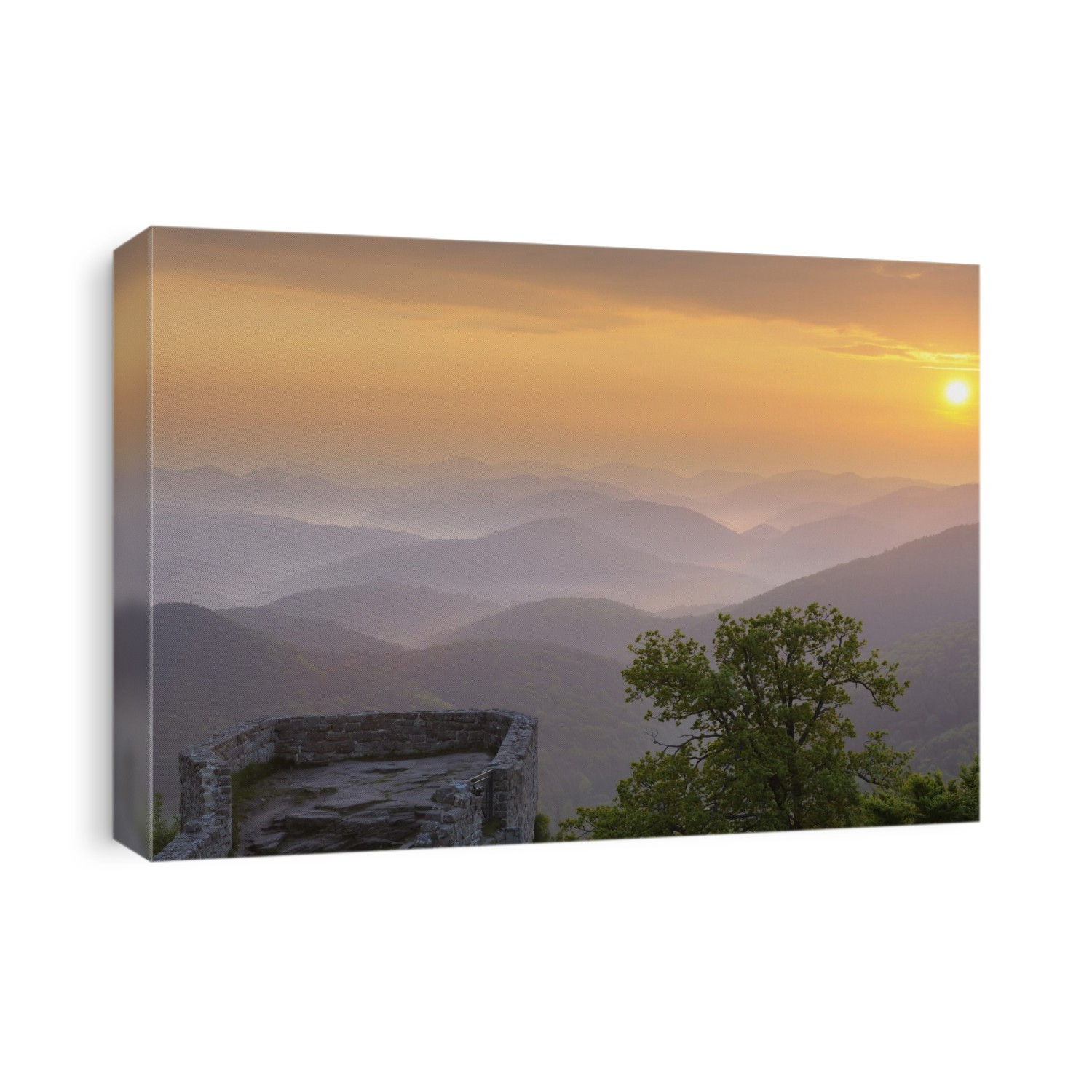 Wegelnburg and Mountains at Sunrise, Nothweiler, Pfalzerwald, Rhineland-Palatinate, Germany