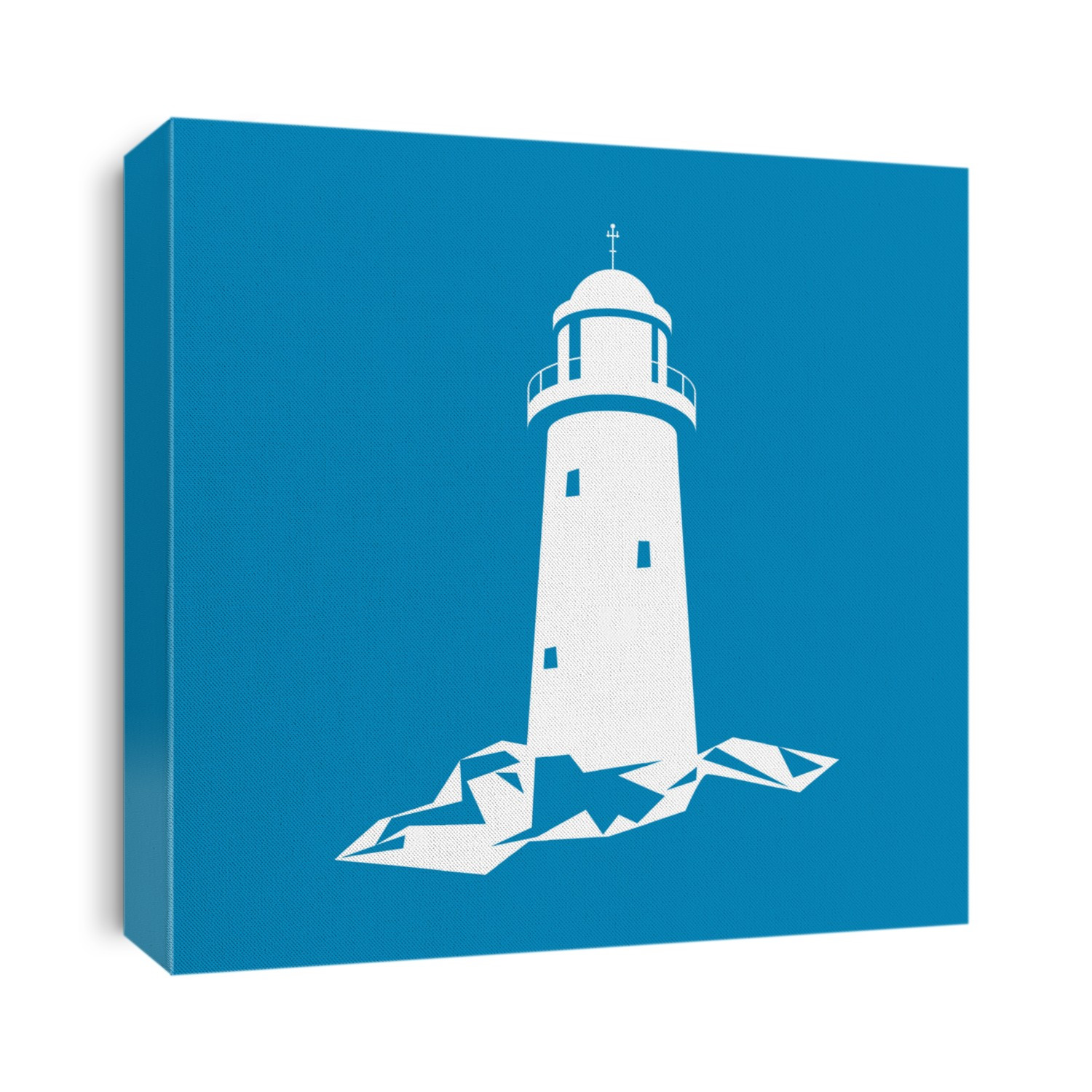 Lighthouse, Beacon Isolated on Blue Background, Lighthouse Stands on Rocks