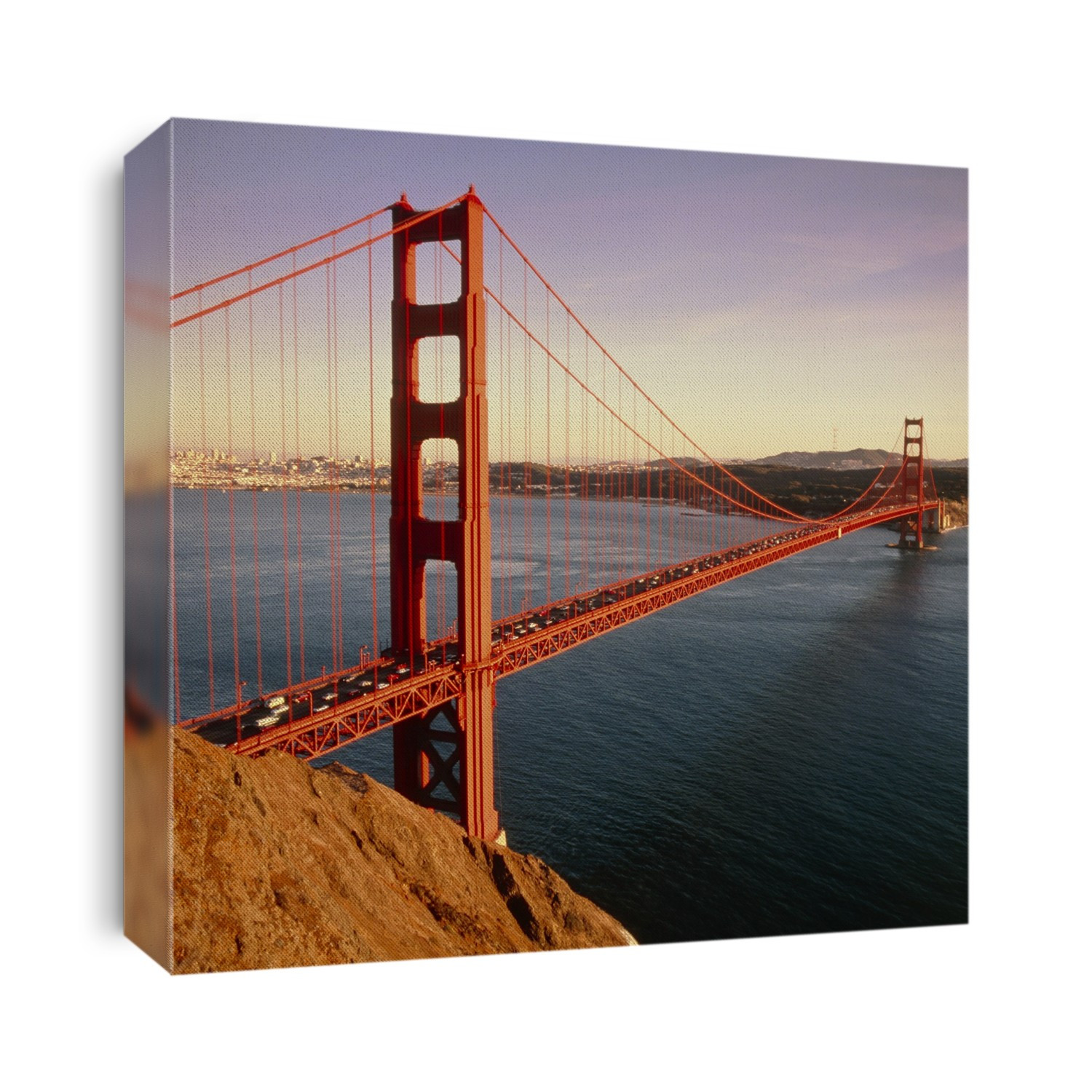 Golden Gate Bridge. View of the Golden Gate Bridge over the Golden Gate Bay. This bay separates San Francisco Bay from the Pacific Ocean in western California. The bridge links San Francisco with Marin County to the North. Since the bridge was opened in 1937, it has become one of the principle landmarks of California.