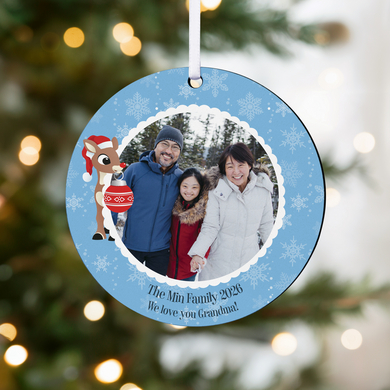 Rudolph® Snowflakes Photo Circle Ornament
