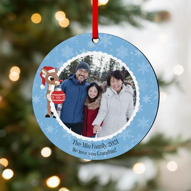 Rudolph® Snowflakes Photo Circle Ornament
