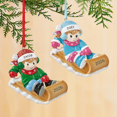 Winter Fun Kids Sledding Ornament