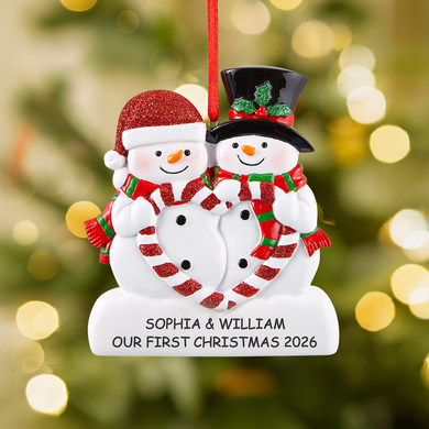 Candy Cane Heart Snowman Couple Ornament