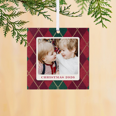 Argyle Border Photo Square Ornament