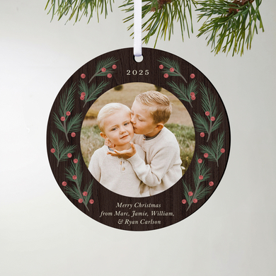 Holly Berry Photo Round Ornament