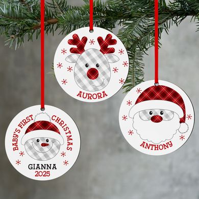 Whimsical Winter Plaid Character Round Ornament