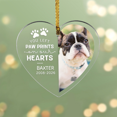 Paw Prints Photo Memorial Heart Ornament