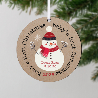 Baby's First Christmas Snowman Round Ornament