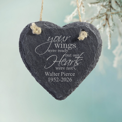Memorial Wings Heart Slate Ornament