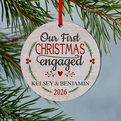 First Christmas Engaged Round Ornament