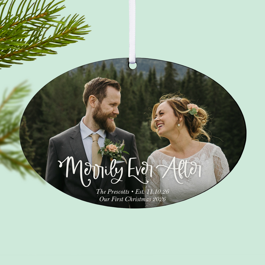 Merrily Ever After Photo Oval Ornament
