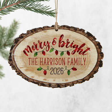 Merry & Bright Rustic Wood Oval Ornament