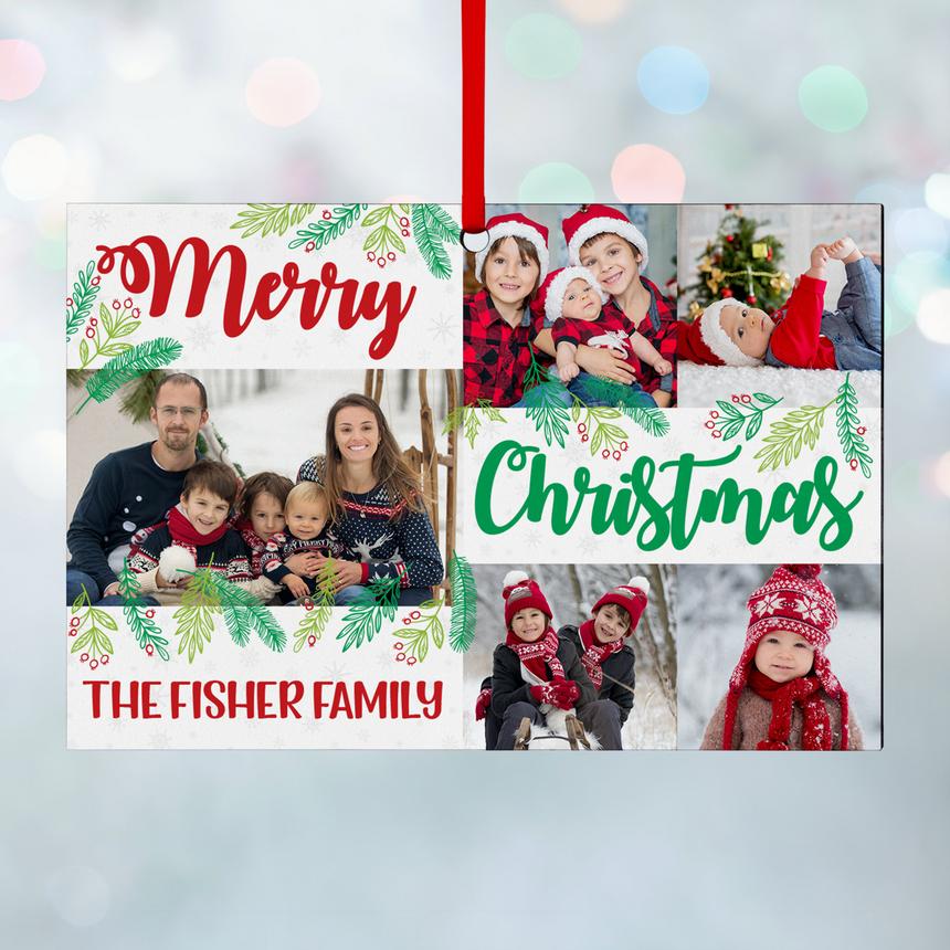 Christmas Wishes Photo Collage Rectangle Ornament
