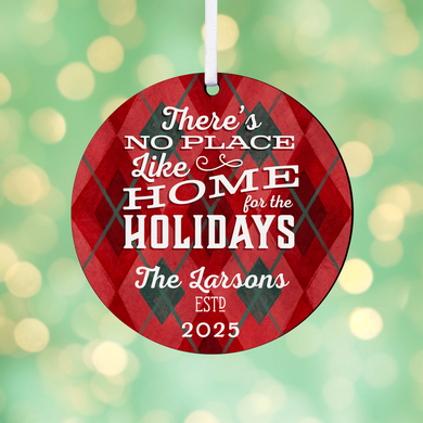No Place Like Home Plaid Round Ornament
