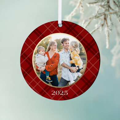 Pretty Plaid Photo Round Ornament