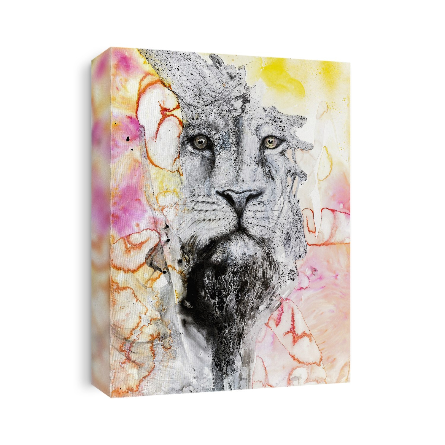 Illustration Of A Lion's Face Surrounded By Colourful Abstract Patterns