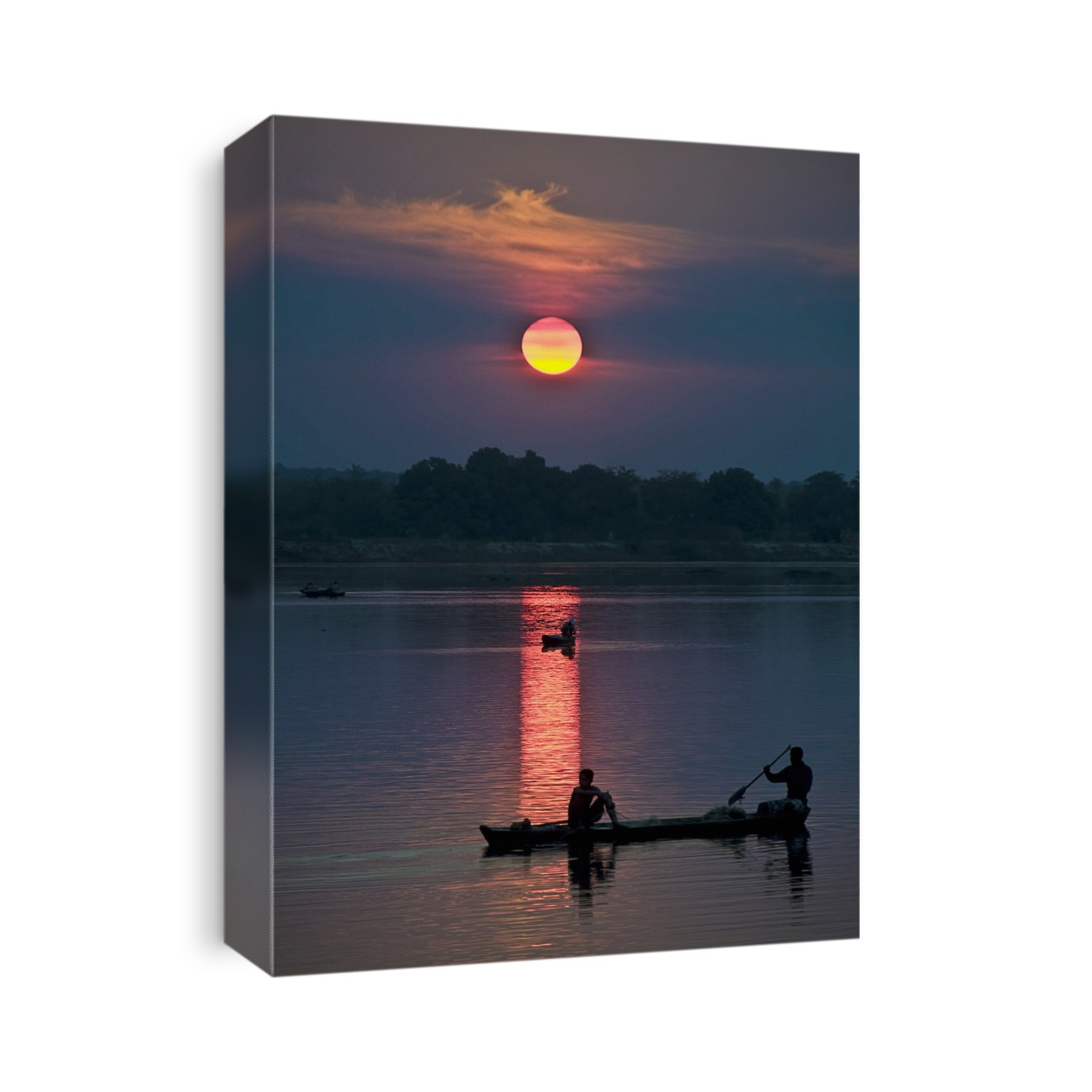 Fishing boats at sunset, Parnaiba River, Teresina, Piaui, Brazil .