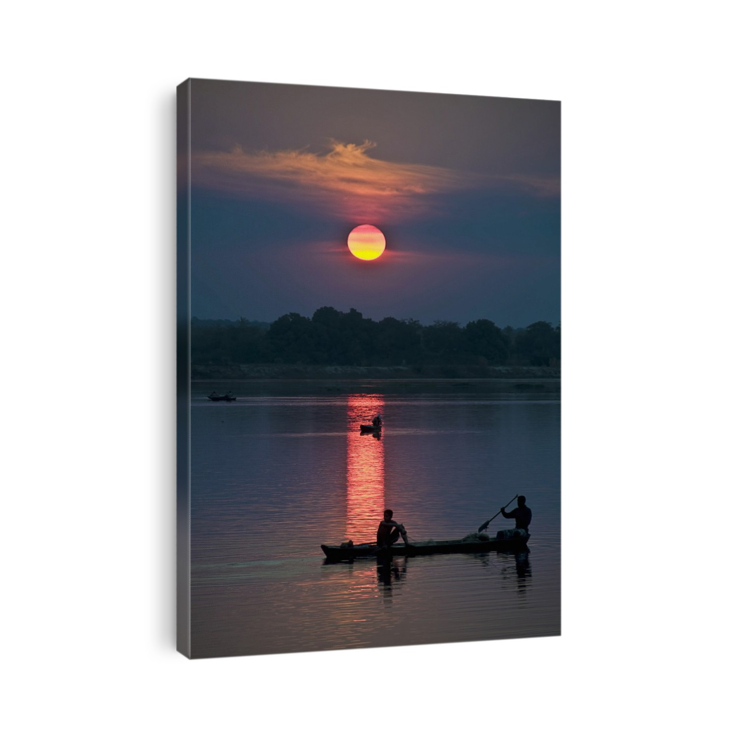 Fishing boats at sunset, Parnaiba River, Teresina, Piaui, Brazil .