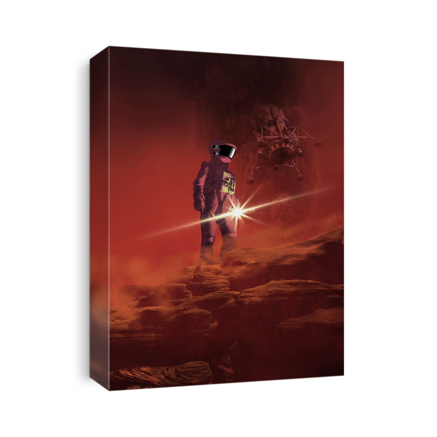 Astronaut exploring mars, computer artwork.