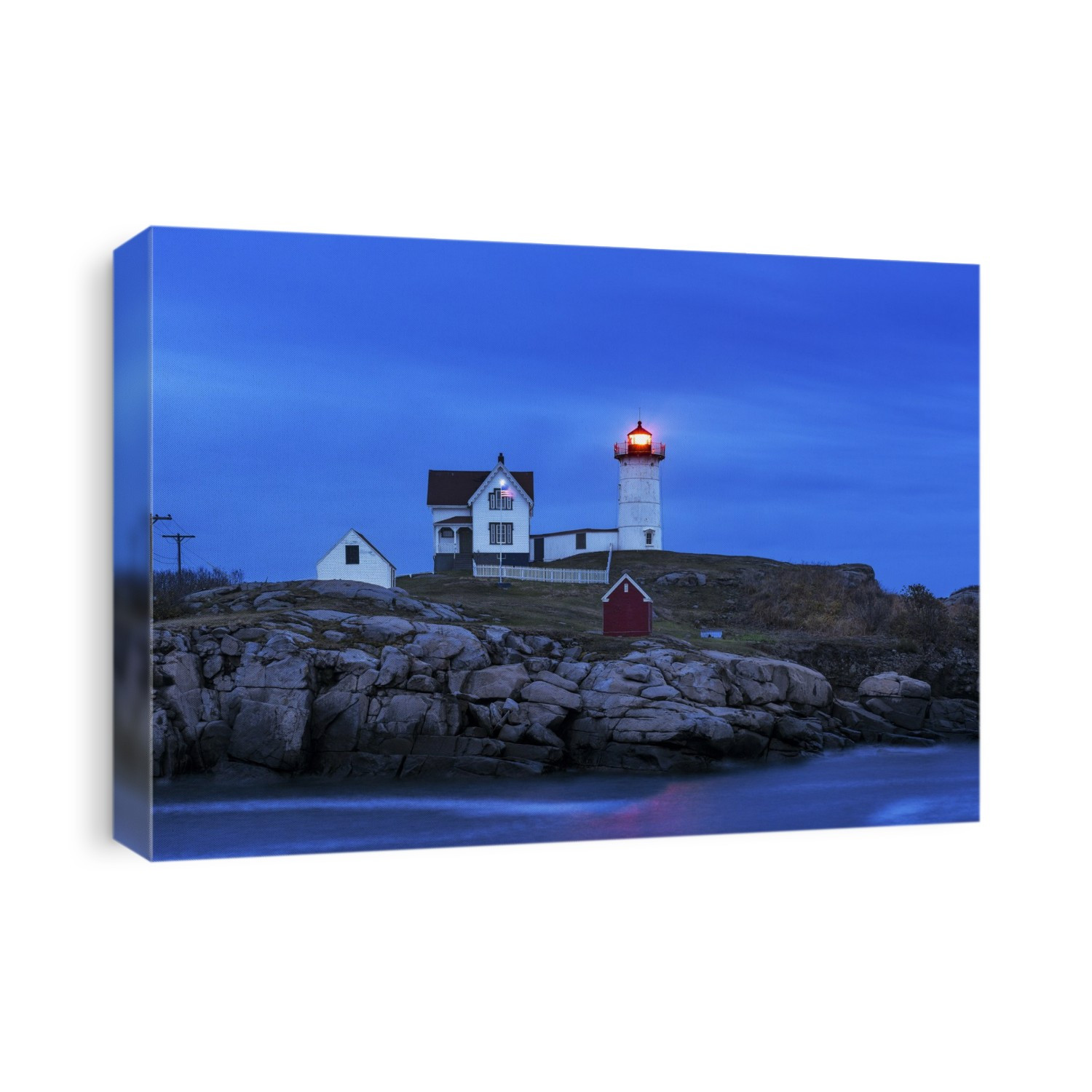 Nubble Lighthouse at night.
