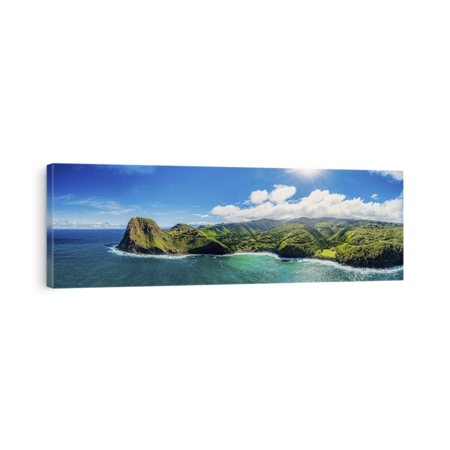 Lush foliage on the North side of West Maui, with a view of the isolated picturesque community of Kahakuloa, Hawaii, USA; Kahakuloa, Maui, Hawaii, United States of America