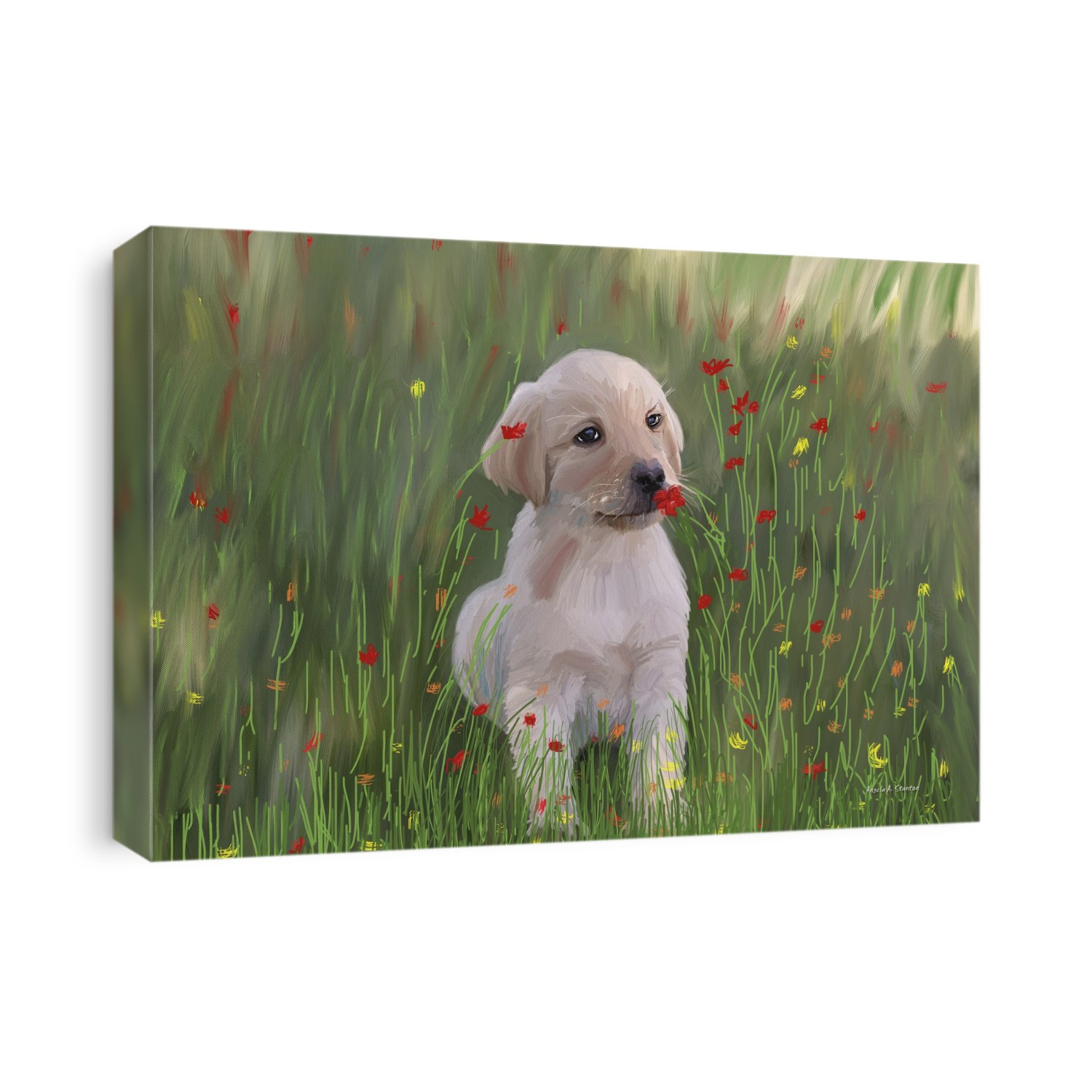 Computer Generated Portrait Of A Dog Sitting In A Field Of Wildflowers