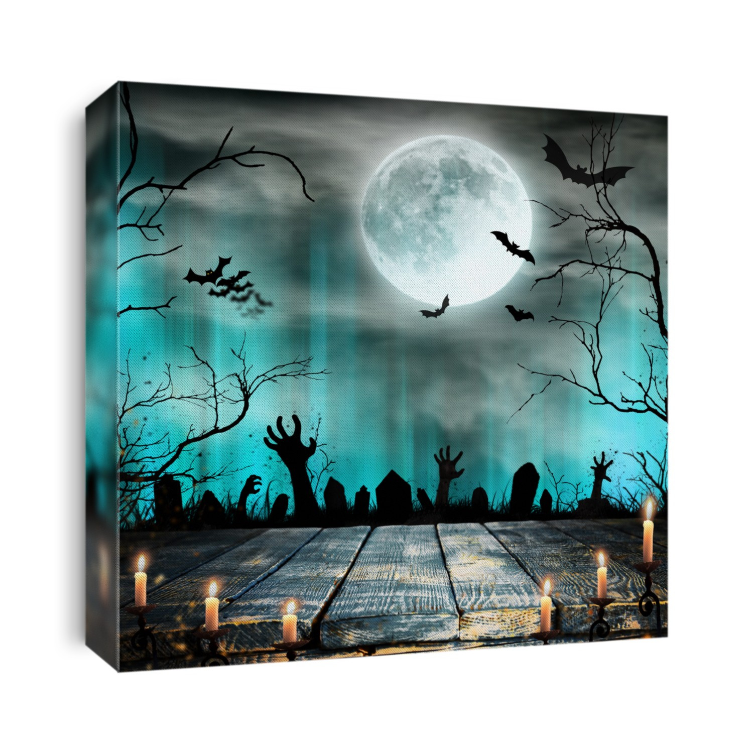 Spooky Halloween background with zombie hands. Horror theme.
