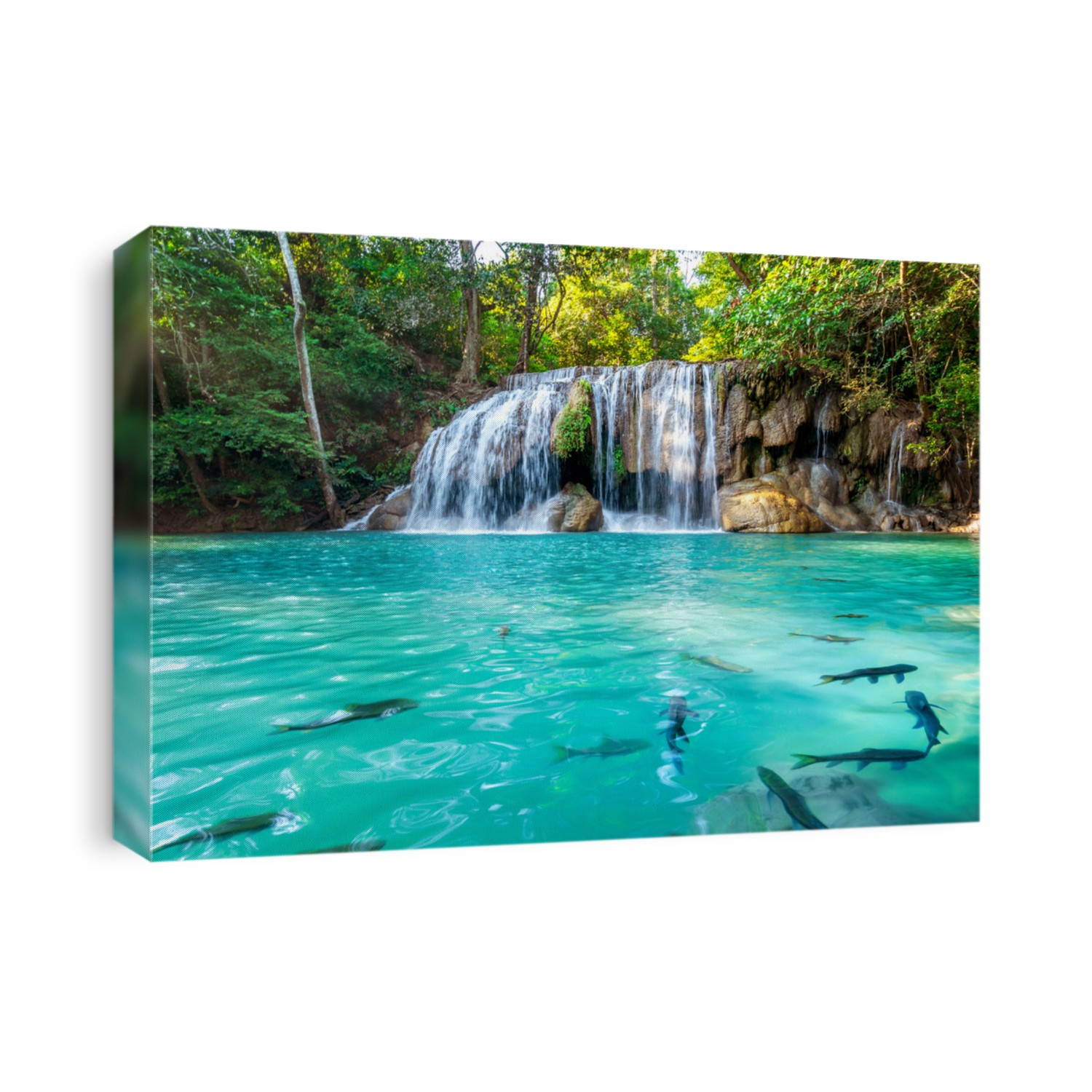 Erawan waterfall in Thailand. Beautiful waterfall with emerald pool in nature.