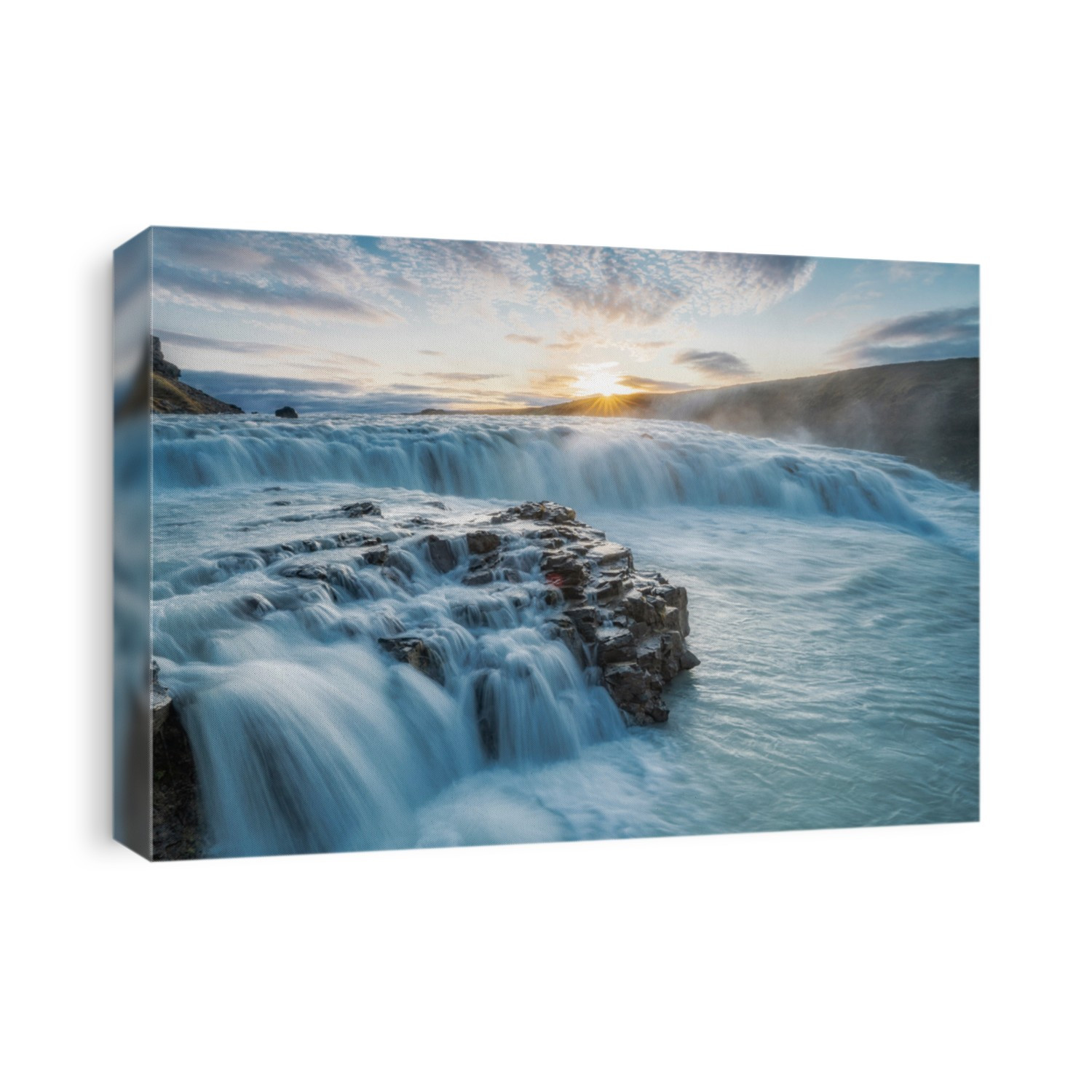 Gullfoss waterfall at sunrise is the biggest waterfall in Iceland